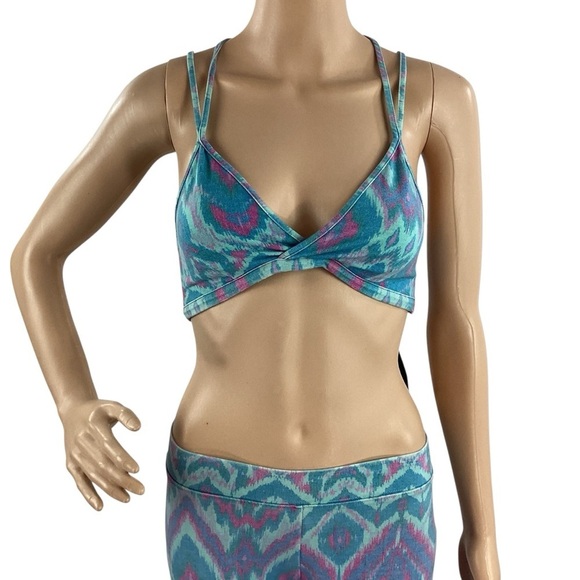 Chaser Blue Pink Ikat Print Crisscross Back Sports Bra and Leggings Set M - Picture 2 of 6